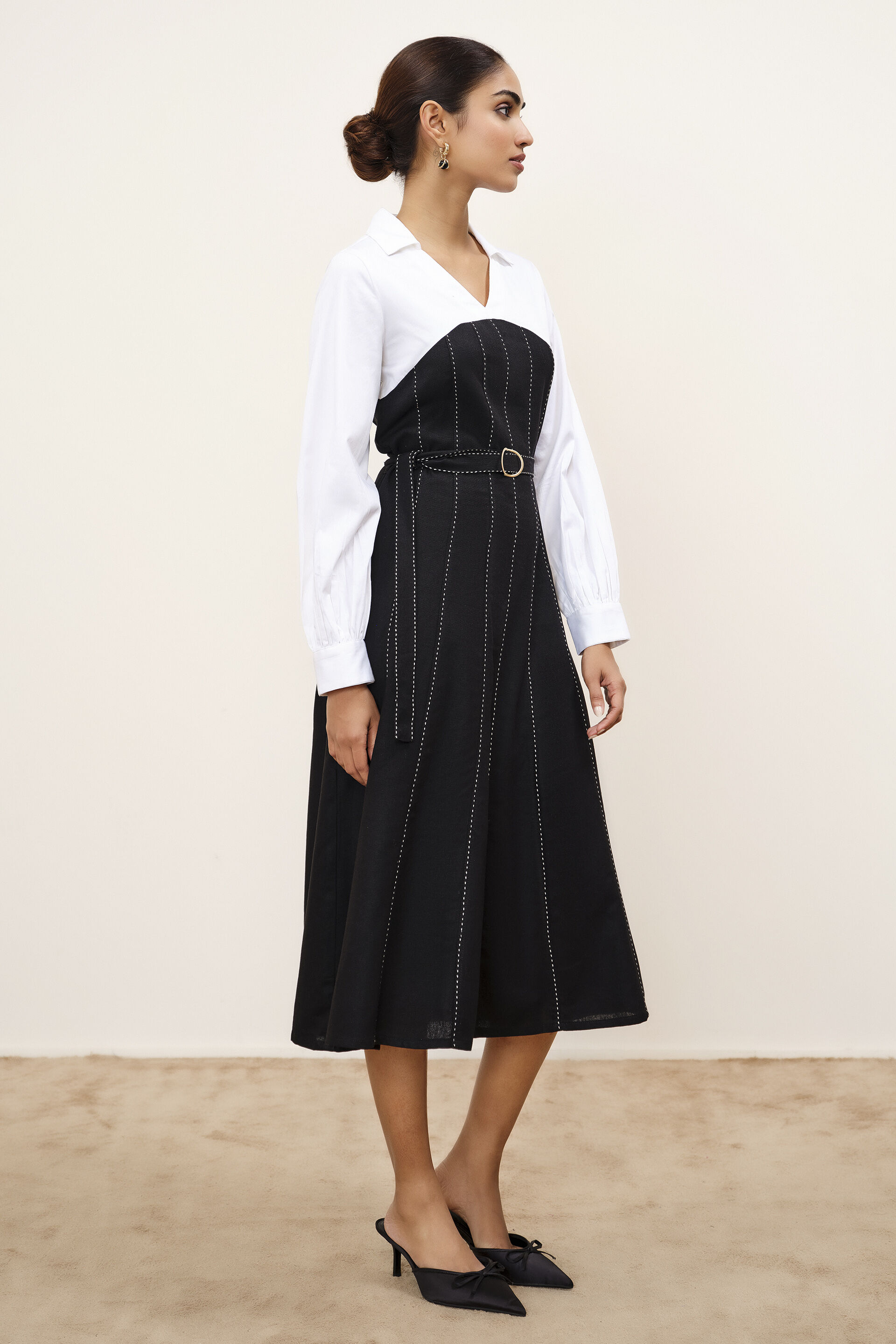 Dual-Tone Shirt Dress, White, image 5